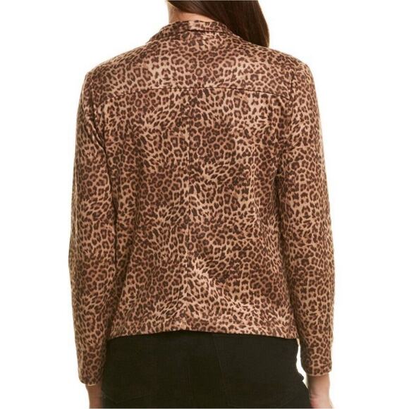 BB Dakota Women Faux Suede Brown Leopard Animal Print Open Drape Front Jacket S - Picture 11 of 11
